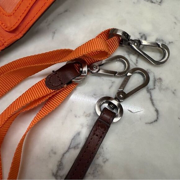 Mosey life Burnt Orange Red Crossbody wrist wallet Bag Small Brown Leather Trim - Picture 11 of 12